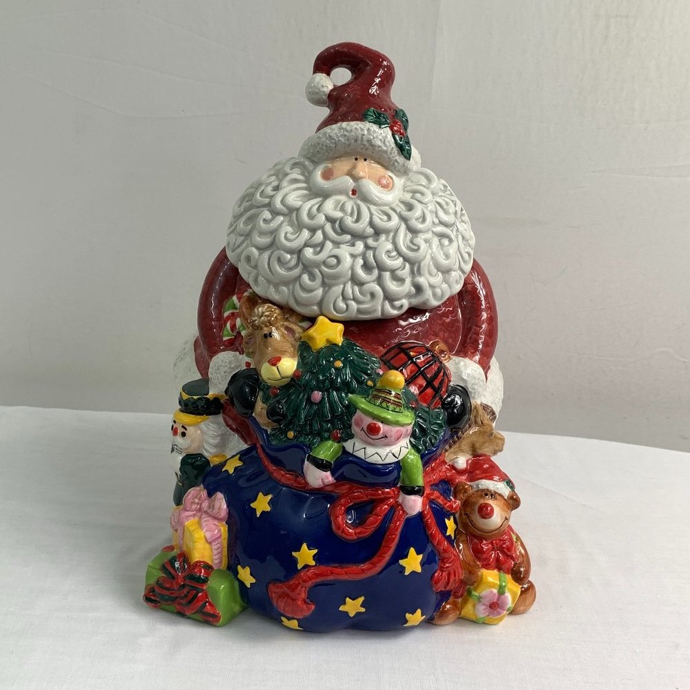 Vintage JC Penney Home Classic Santa and Toys Cookie Jar w Lid 12" Gorgeous